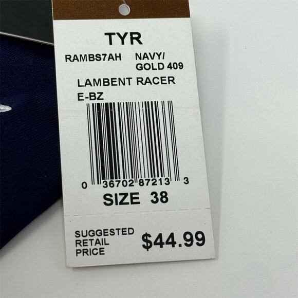 TYR Lambent Racer Swim Brief Men's Navy/Gold Chlorine-Resistant Size 38 - Picture 2 of 5